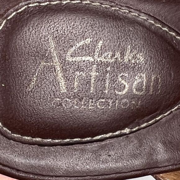Clarks Sz 7M Artisan Tiga Leather Strappy Brown Heels Sandals Open Toe - Picture 6 of 9